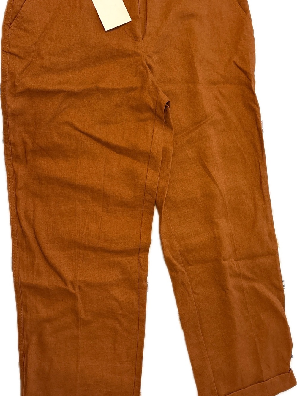Zara NWT Rust Brown Linen Blend High Waisted Straight Leg Trousers Size - Picture 2 of 4